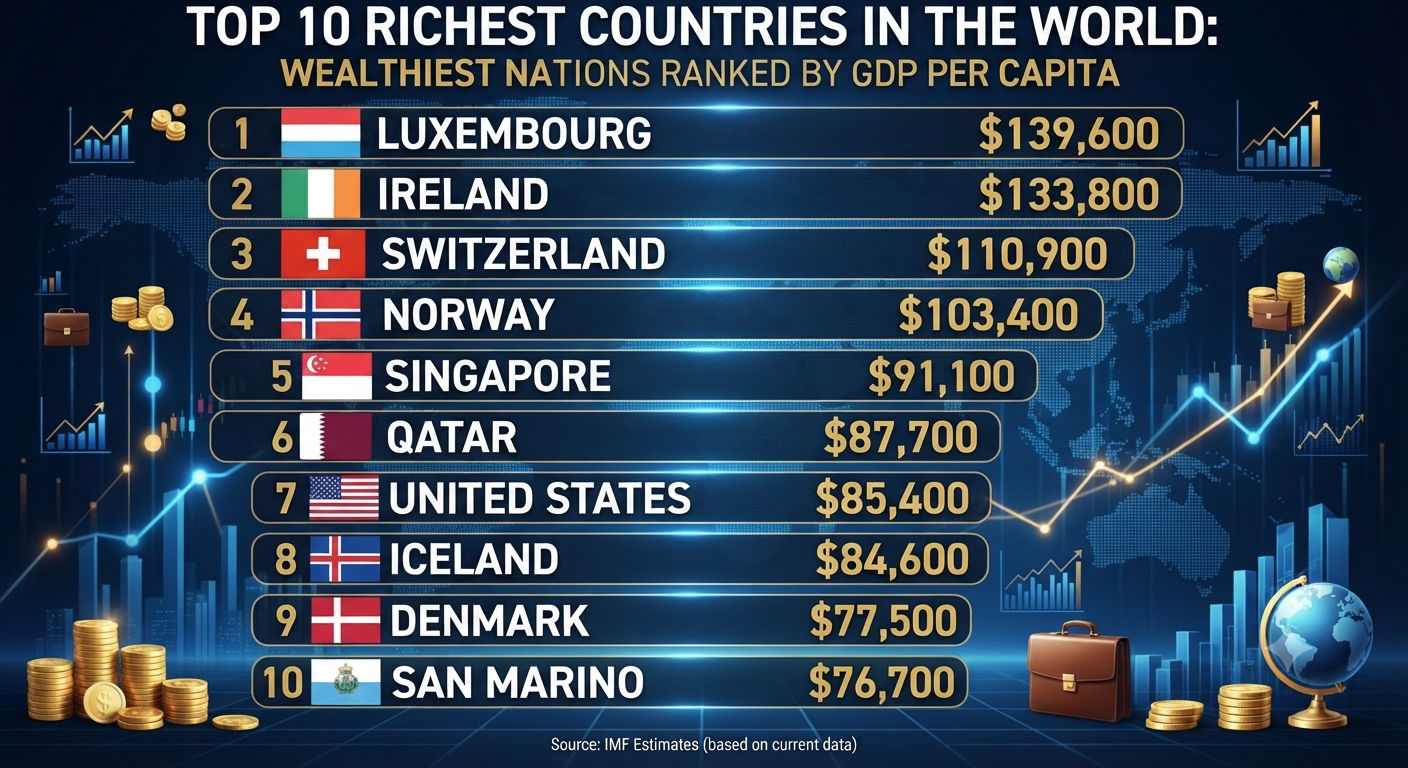 Top 10 Richest Countries in the World: Wealthiest Nations Ranked by GDP Per Capita