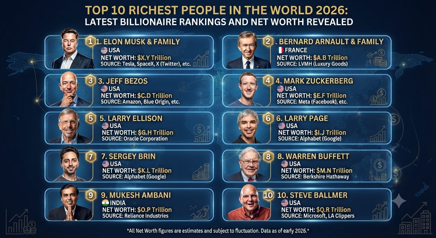 Top 10 Richest People in the World 2026: Latest Billionaire Rankings and Net Worth Revealed