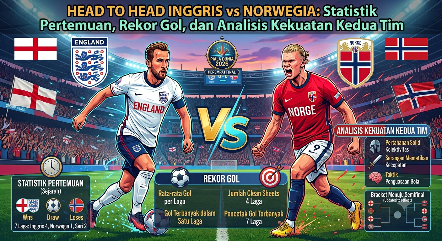 Head to Head Inggris vs Norwegia: Statistik Pertemuan, Rekor Gol, dan Analisis Kekuatan Kedua Tim