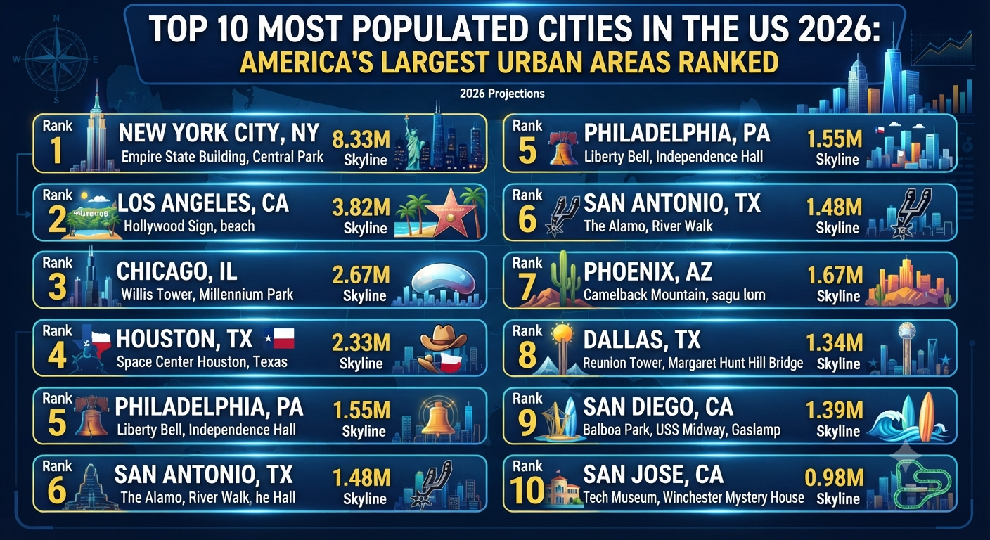 Top 10 Most Populated Cities in the US 2026: America's Largest Urban Areas Ranked