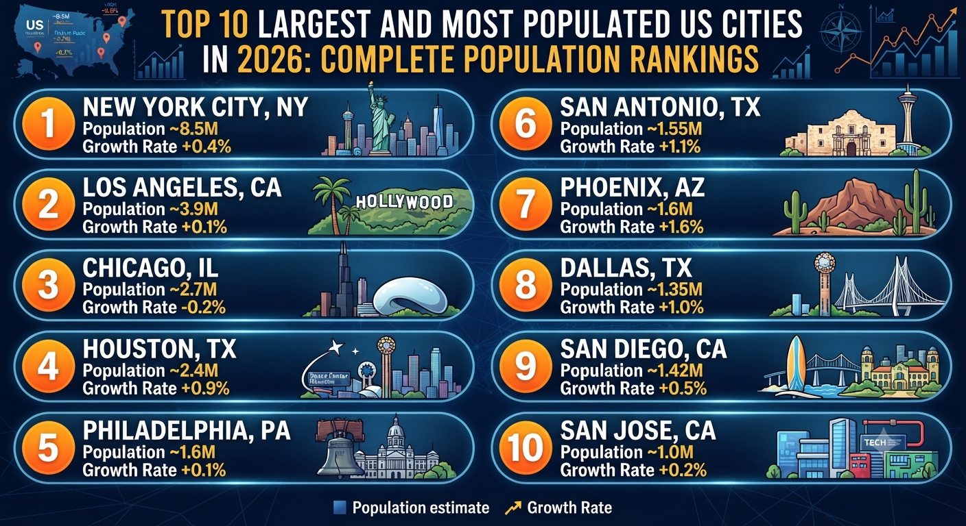 Top 10 Largest and Most Populated US Cities in 2026: Complete Population Rankings