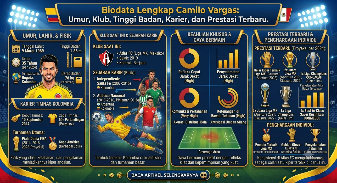 Biodata Camilo Vargas Lengkap: Umur, Klub, Tinggi Badan, Karier, dan Prestasi Terbaru