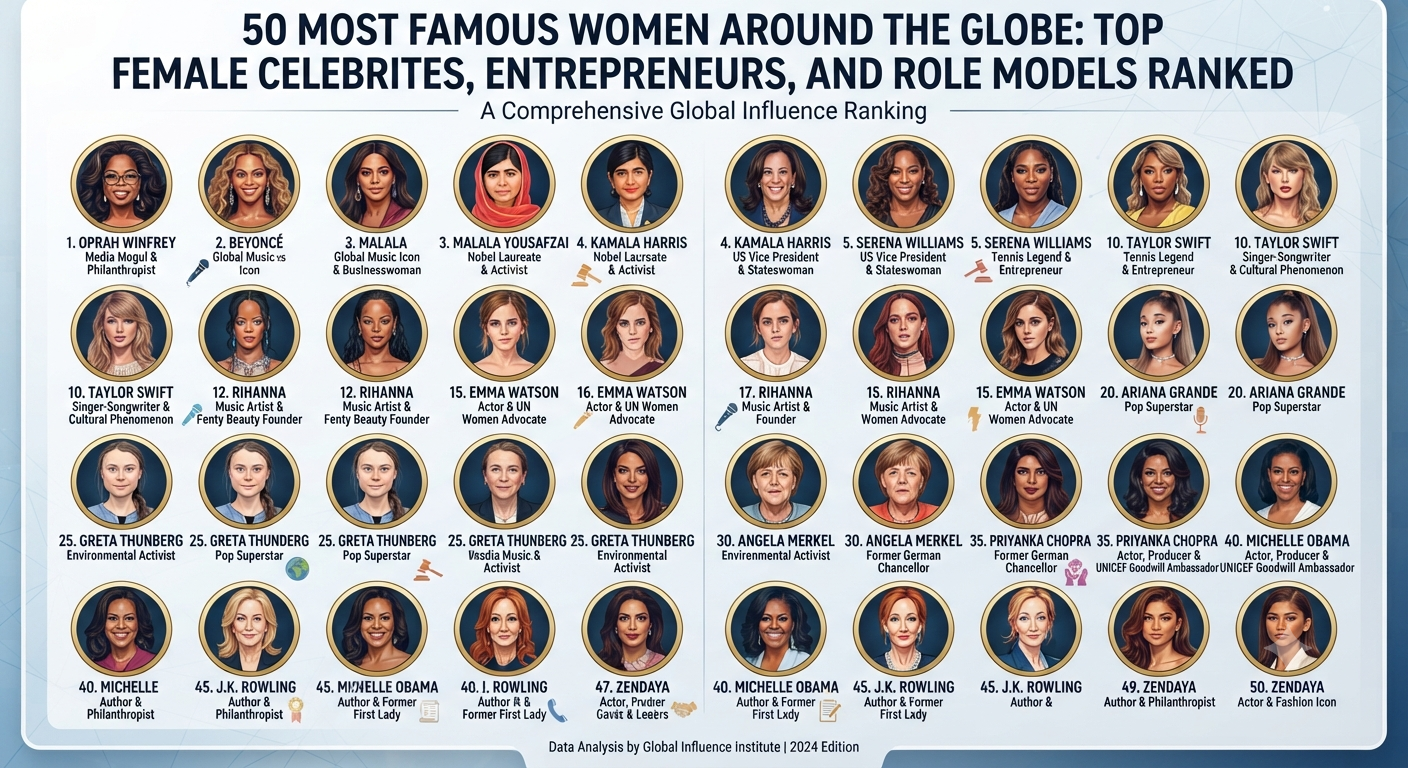 50 Most Famous Women Around the Globe: Top Female Celebrities, Entrepreneurs, and Role Models Ranked