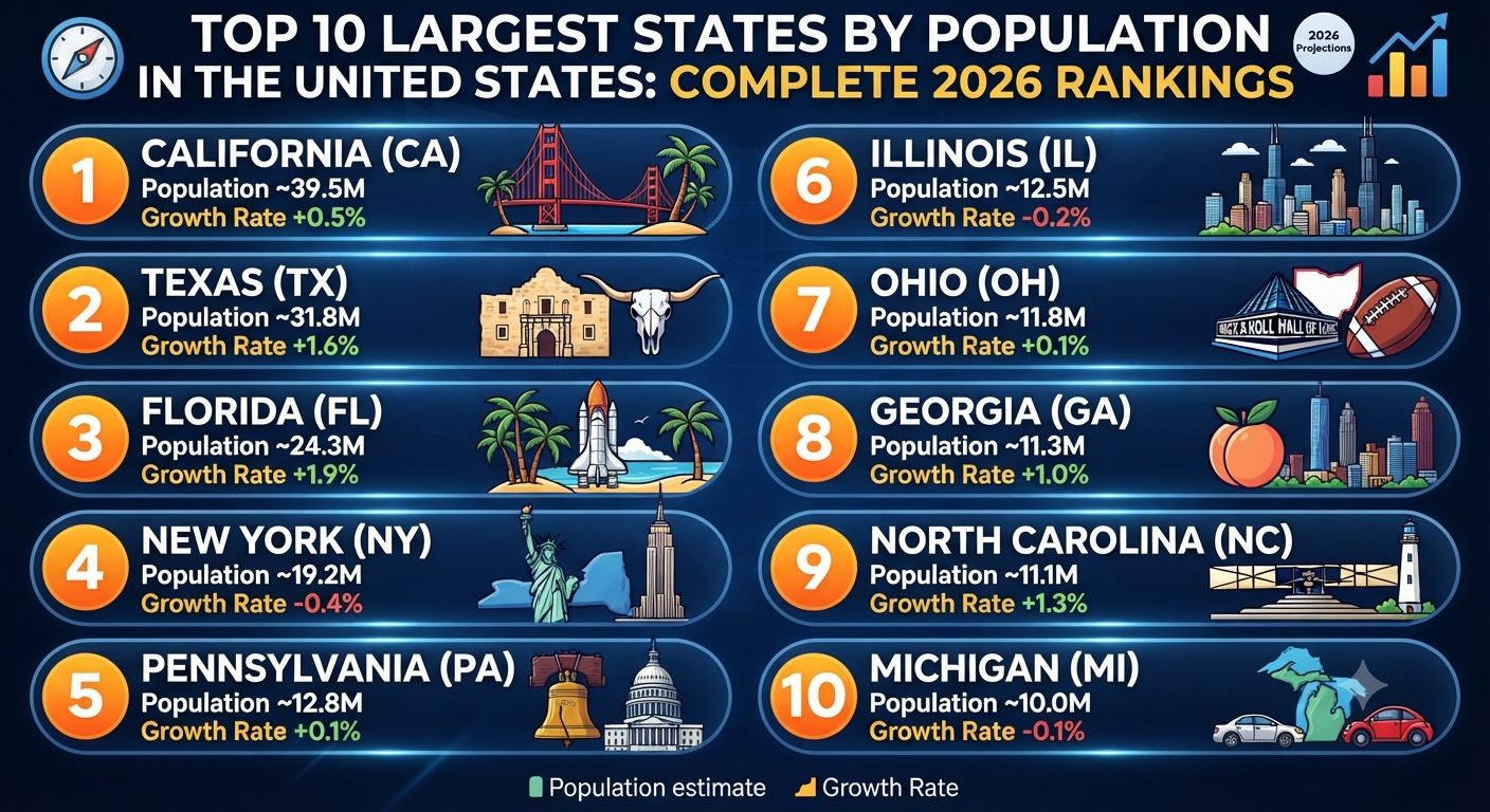 Top 10 Largest States by Population in the United States: Complete 2026 Rankings