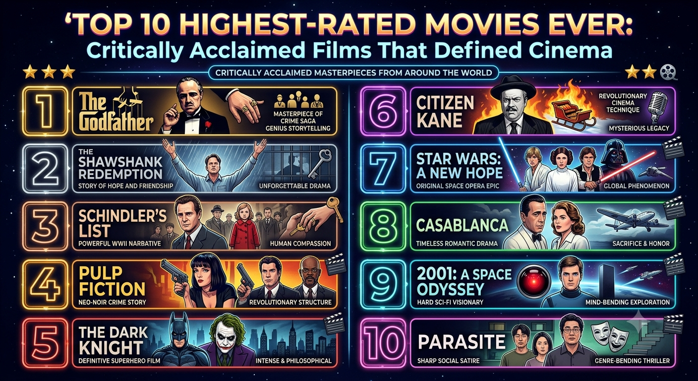 Top 10 Highest-Rated Movies Ever: Critically Acclaimed Films That Defined Cinema