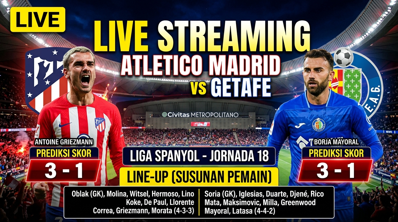 Link Live Streaming Atlético Madrid vs Getafe, Prediksi Skor, dan Line Up