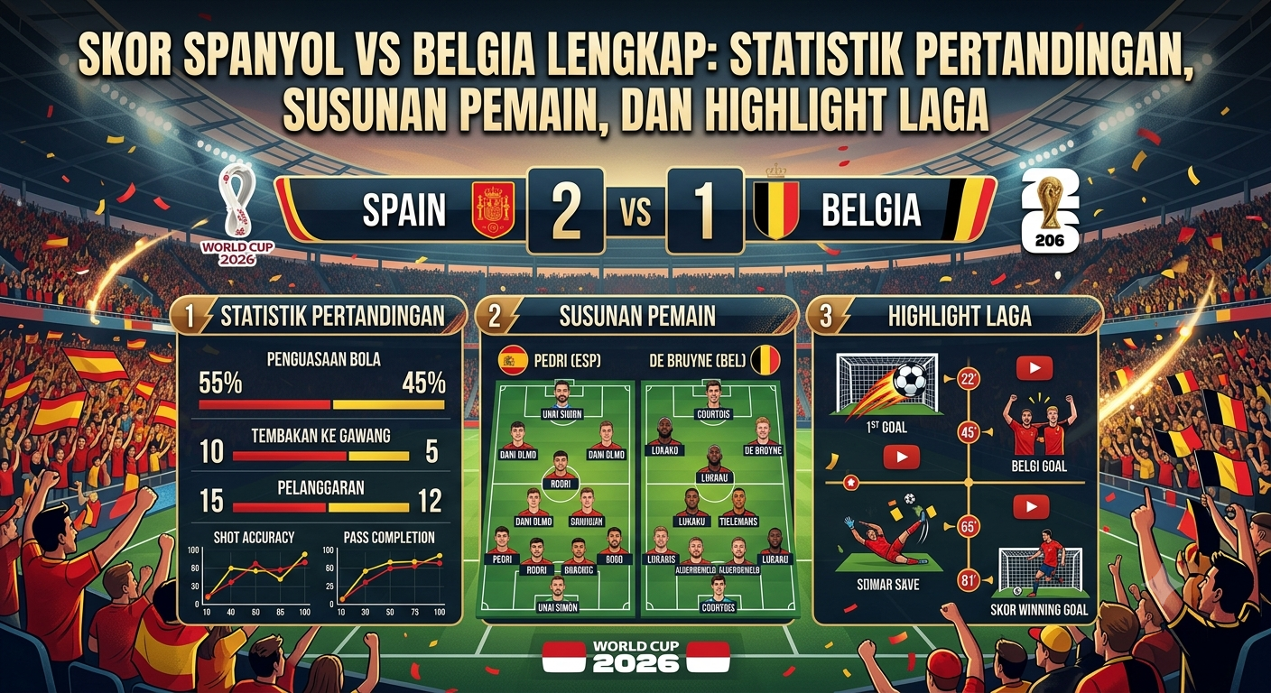 Skor Spanyol vs Belgia Lengkap: Statistik Pertandingan, Susunan Pemain, dan Highlight Laga