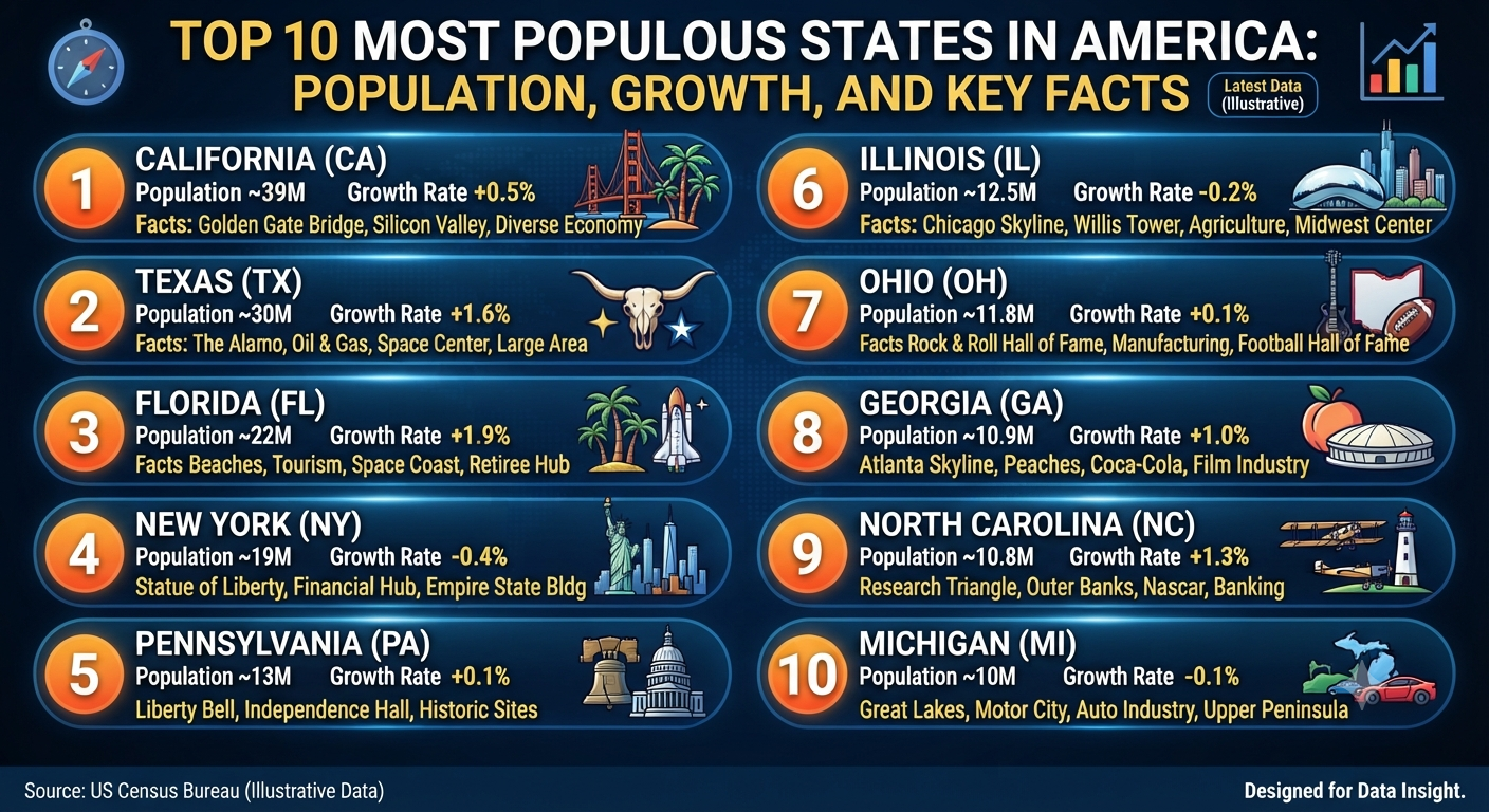 Top 10 Most Populous States in America: Population, Growth, and Key Facts