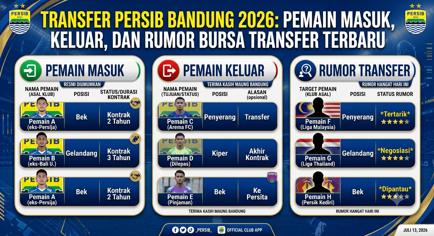 Transfer Persib Bandung 2026: Pemain Masuk, Keluar, dan Rumor Bursa Transfer Terbaru