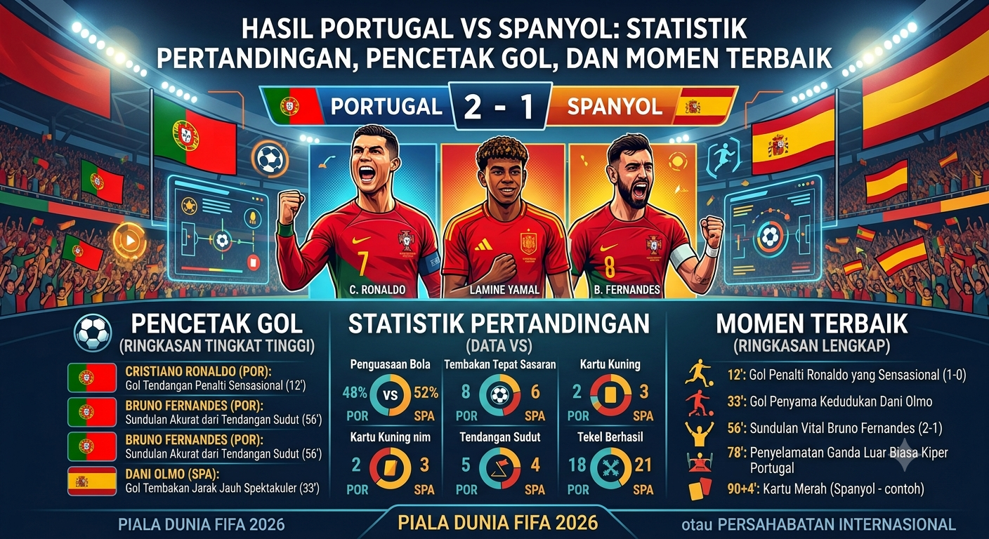 Hasil Portugal vs Spanyol: Statistik Pertandingan, Pencetak Gol, dan Momen Terbaik