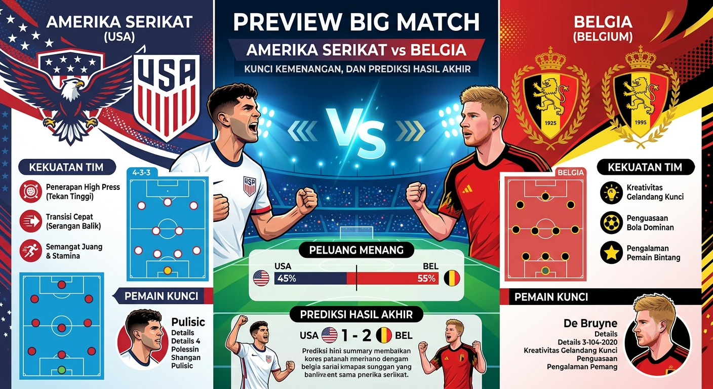 Amerika Serikat vs Belgia: Preview Big Match, Kunci Kemenangan, dan Prediksi Hasil Akhir