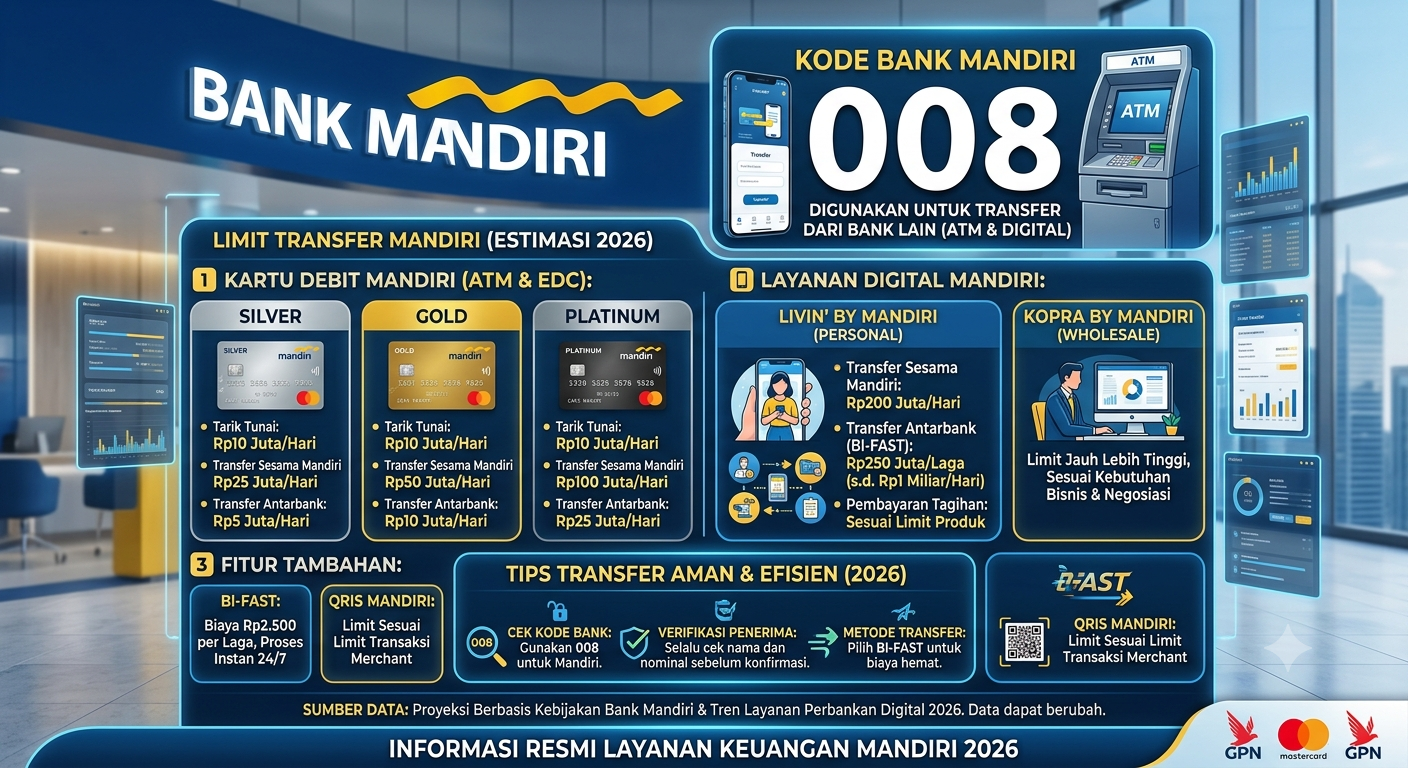 Kode Bank Mandiri Terbaru 2026 Lengkap dengan Limit Transfer