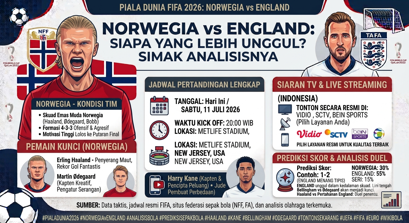 Norwegia vs England di Piala Dunia 2026: Siapa yang Lebih Unggul? Simak Analisisnya