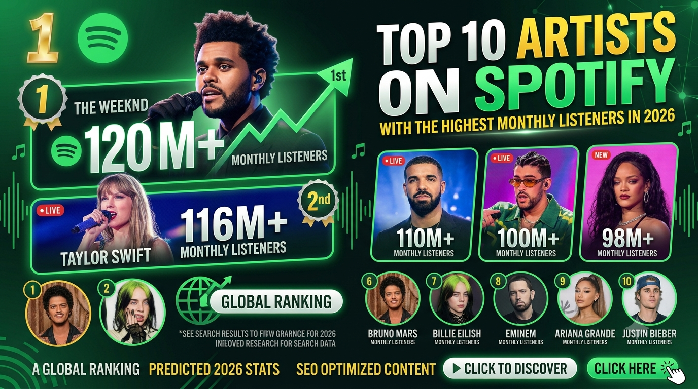 Top 10 Artists on Spotify with the Highest Monthly Listeners in 2026