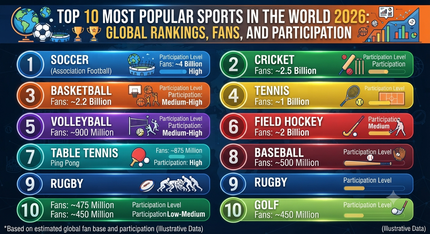 Top 10 Most Popular Sports in the World 2026: Global Rankings, Fans, and Participation