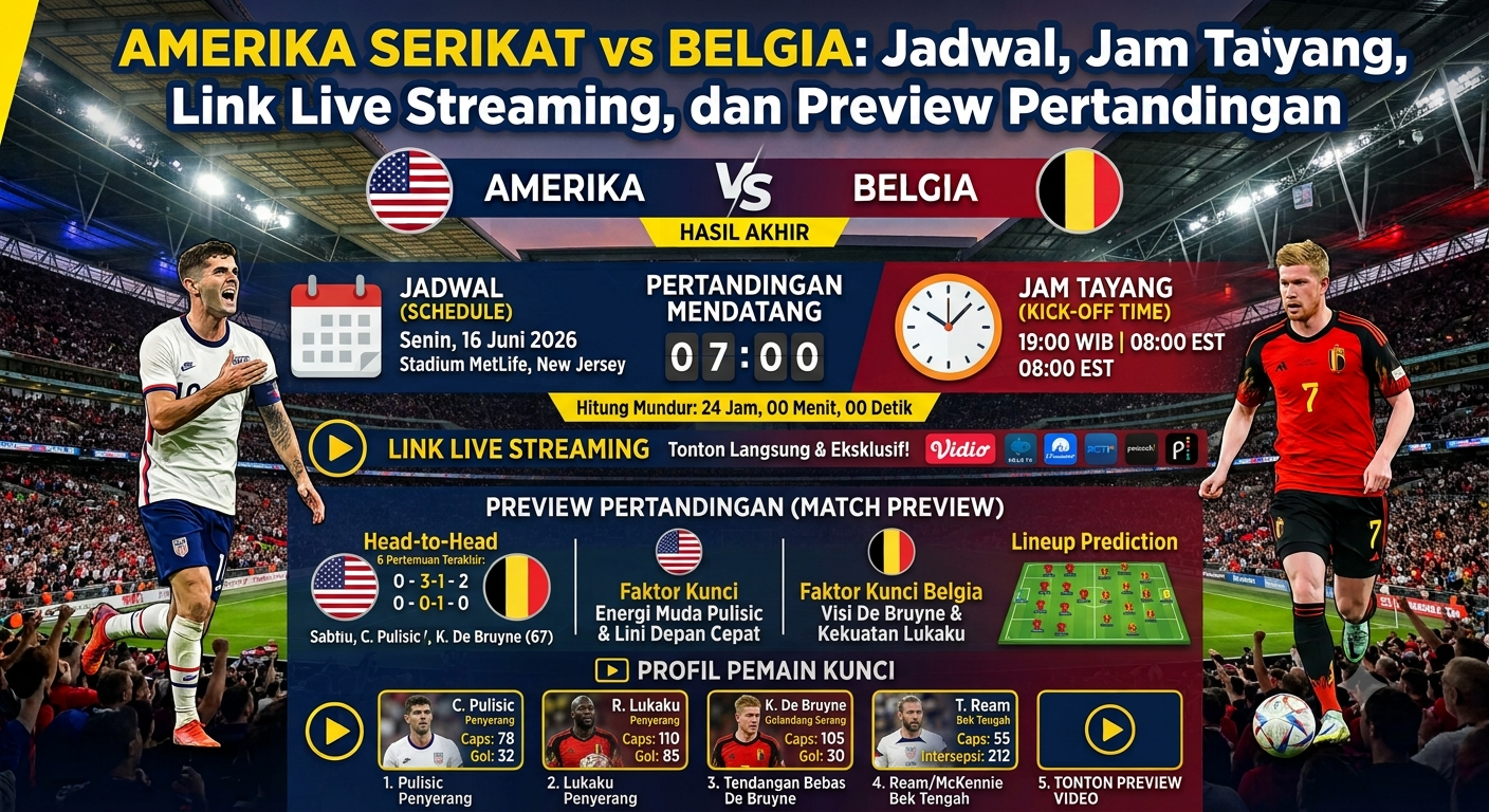 Amerika Serikat vs Belgia: Jadwal, Jam Tayang, Link Live Streaming, dan Preview Pertandingan