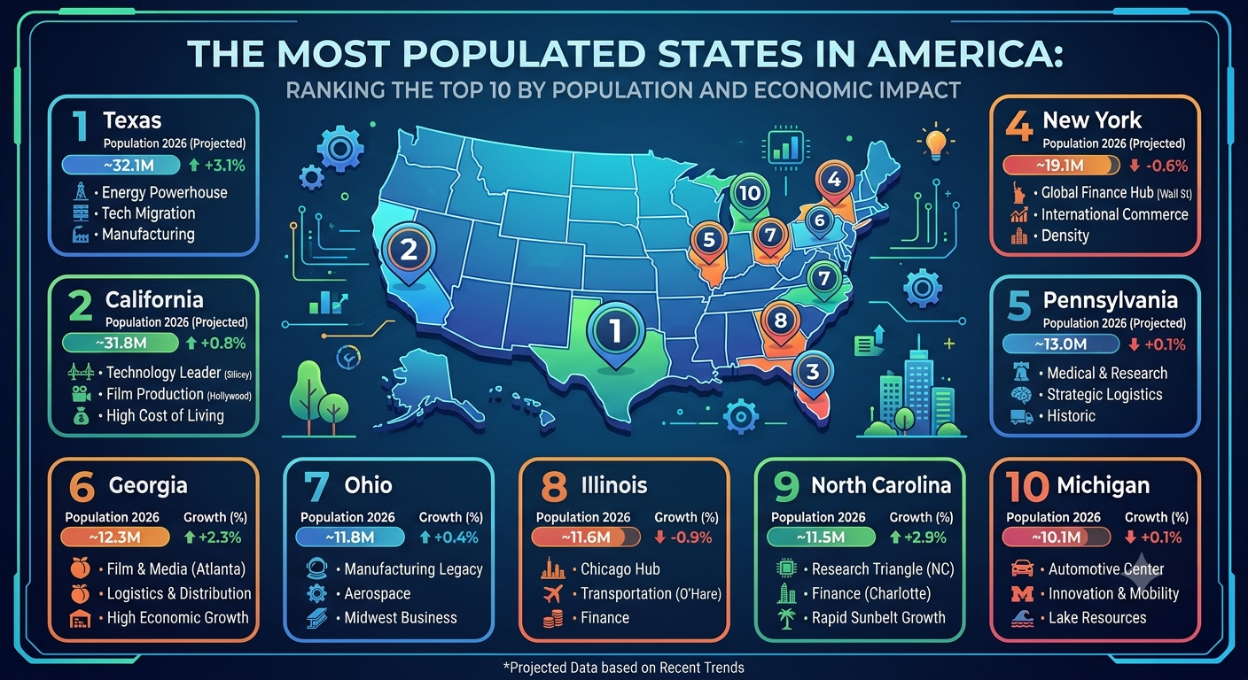 The Most Populated States in America: Ranking the Top 10 by Population and Economic Impact