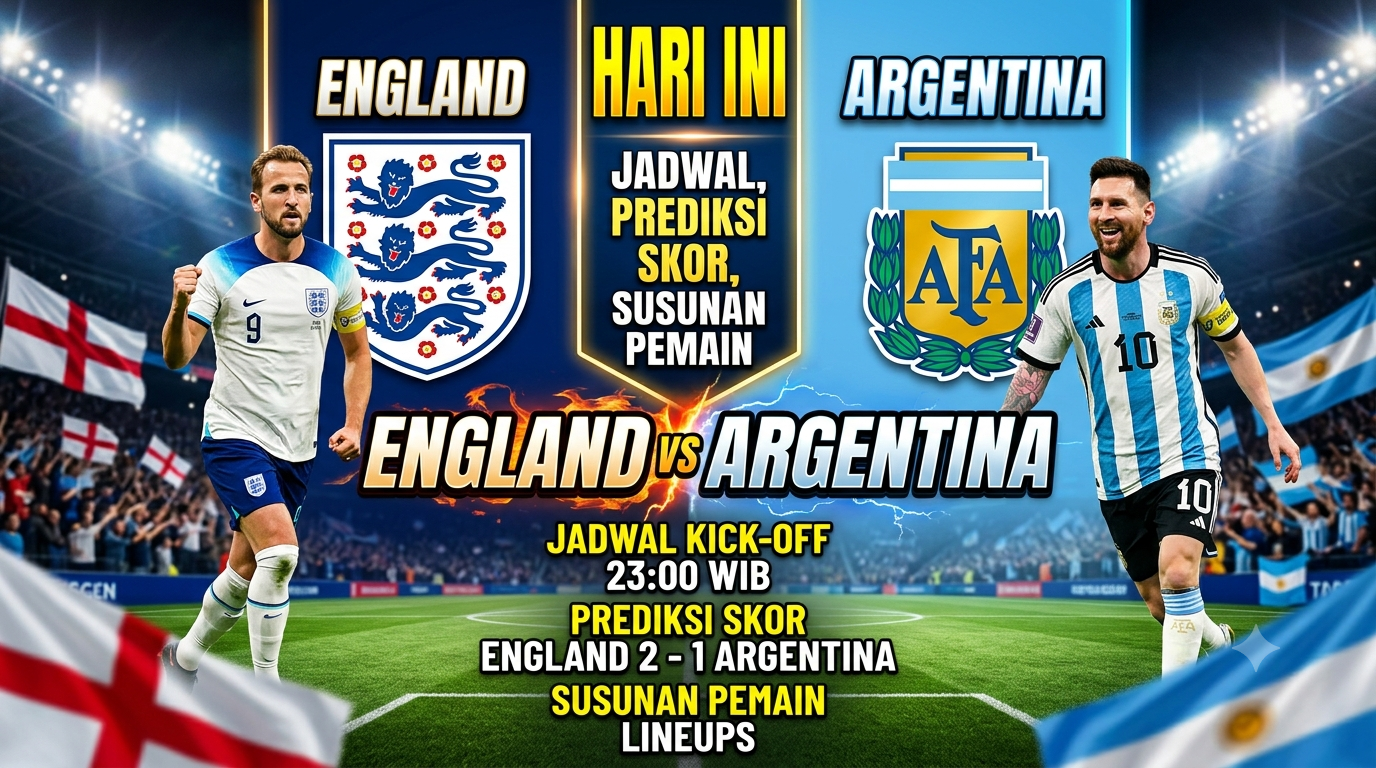 Jadwal England vs Argentina Hari Ini: Kick-off, Prediksi Skor, dan Susunan Pemain