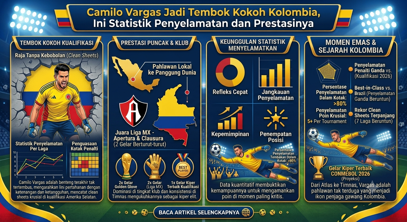 Camilo Vargas Jadi Tembok Kokoh Kolombia, Ini Statistik Penyelamatan dan Prestasinya