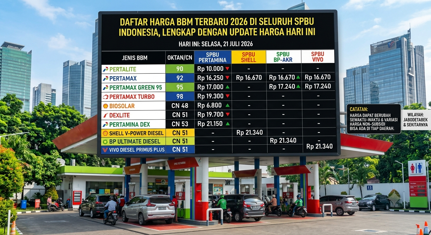 Daftar Harga BBM Terbaru 2026 di Seluruh SPBU Indonesia, Lengkap dengan Update Harga Hari Ini