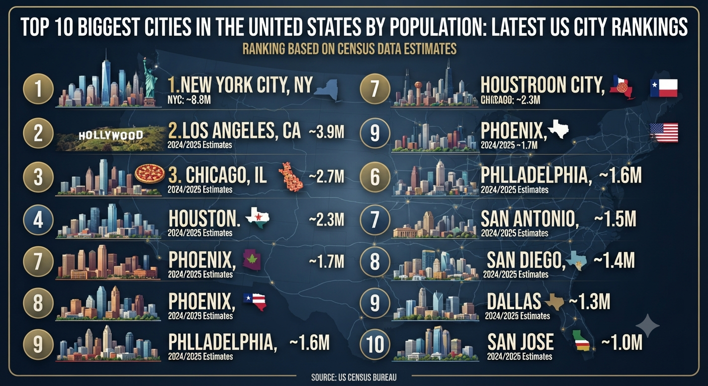 Top 10 Biggest Cities in the United States by Population: Latest US City Rankings