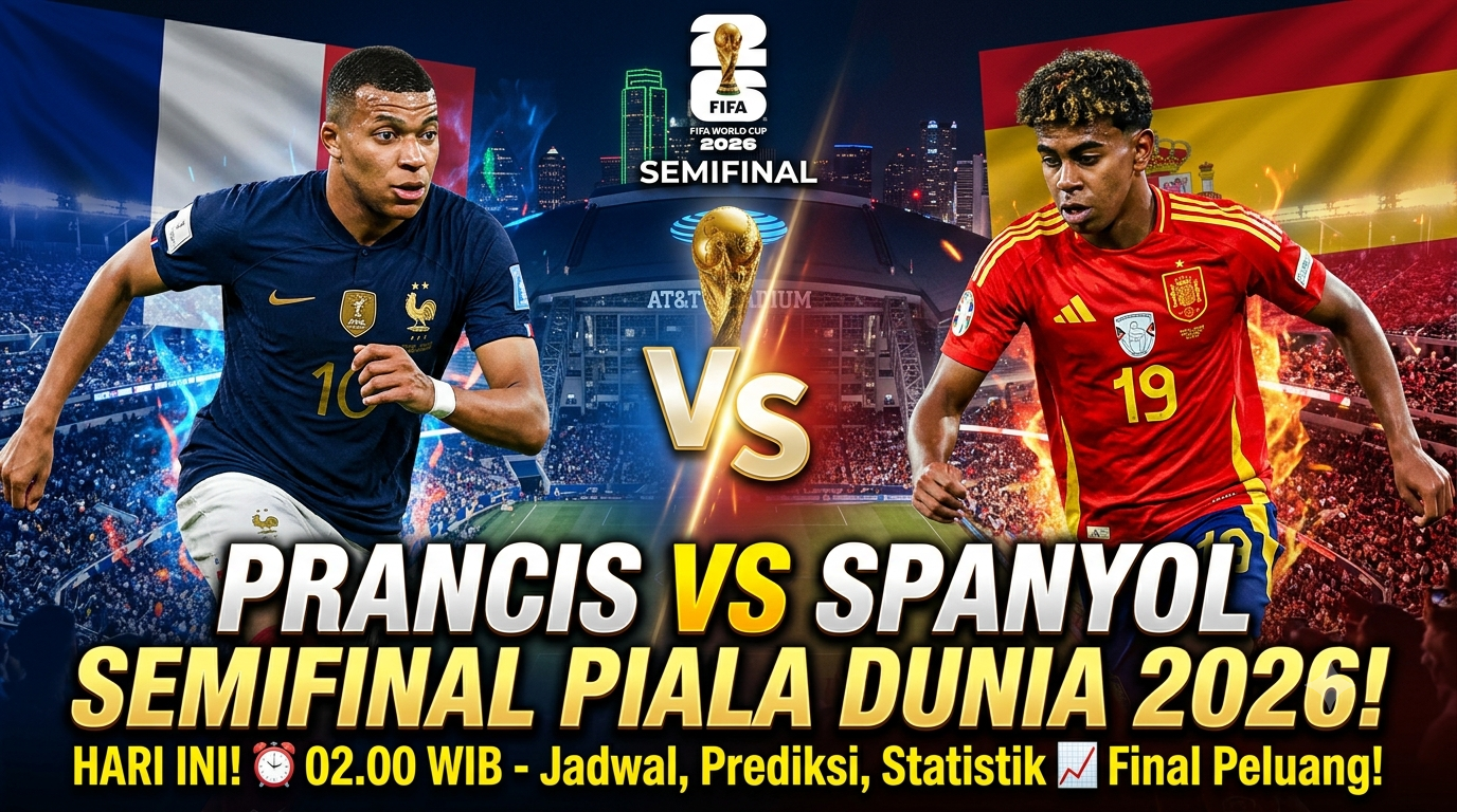 Prancis vs Spanyol Hari Ini: Jadwal, Prediksi, Statistik, dan Peluang Lolos ke Final Piala Dunia 2026