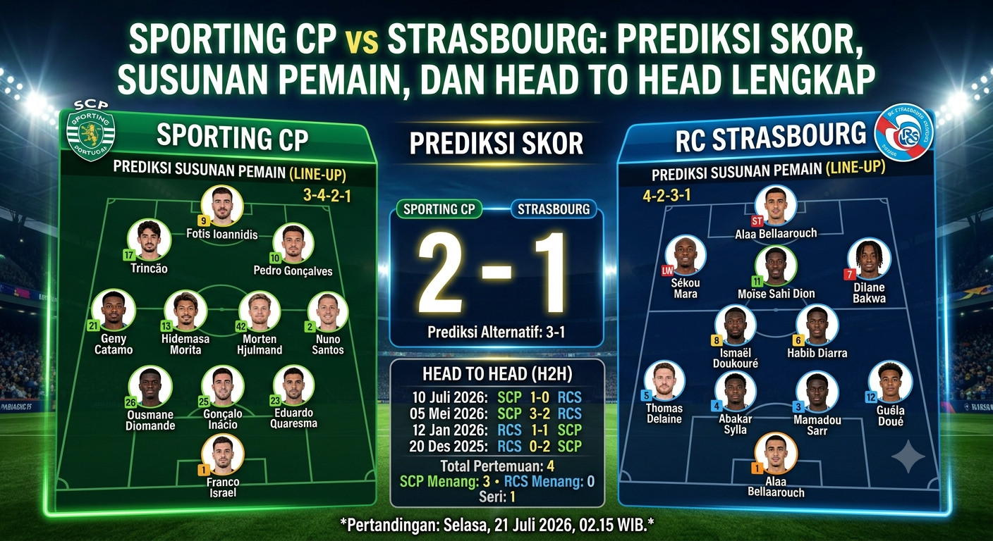 Sporting CP vs Strasbourg: Prediksi Skor, Susunan Pemain, dan Head to Head Lengkap