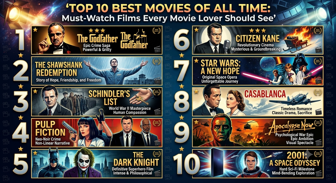 Top 10 Best Movies of All Time: Must-Watch Films Every Movie Lover Should See