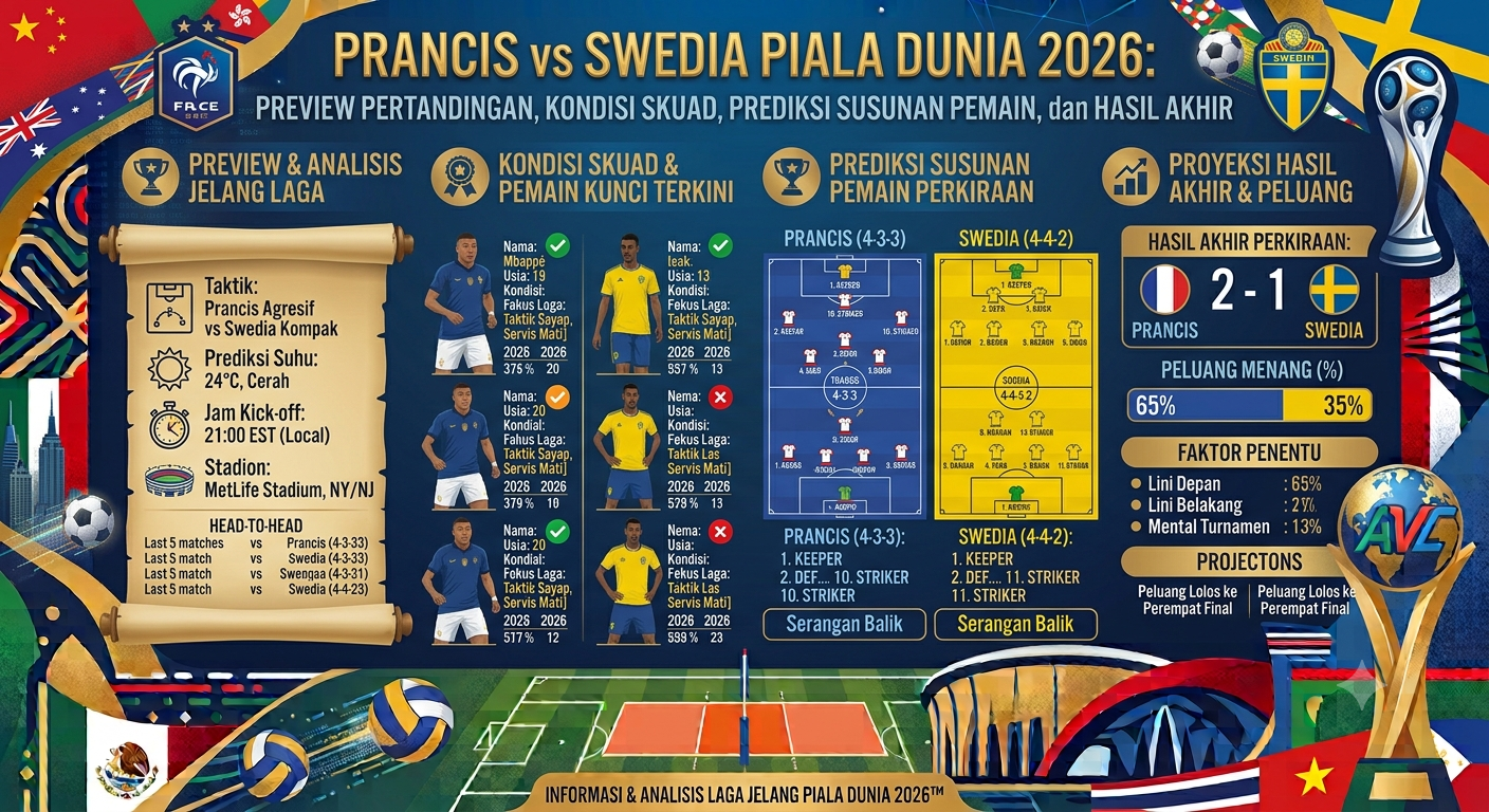 Prancis vs Swedia Piala Dunia 2026: Preview Pertandingan, Kondisi Skuad, Prediksi Susunan Pemain, dan Hasil Akhir