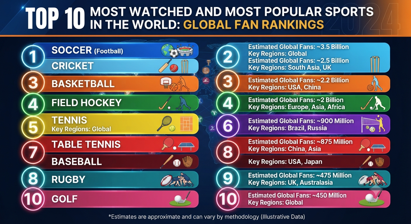 Top 10 Most Watched and Most Popular Sports in the World: Global Fan Rankings