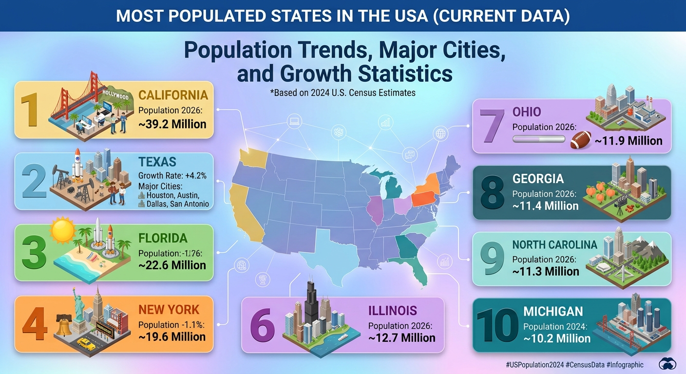 Most Populated States in the USA: Population Trends, Major Cities, and Growth Statistics