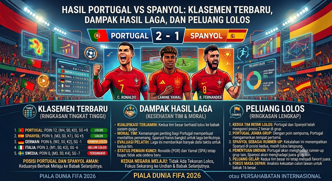Hasil Portugal vs Spanyol: Klasemen Terbaru, Dampak Hasil Laga, dan Peluang Lolos
