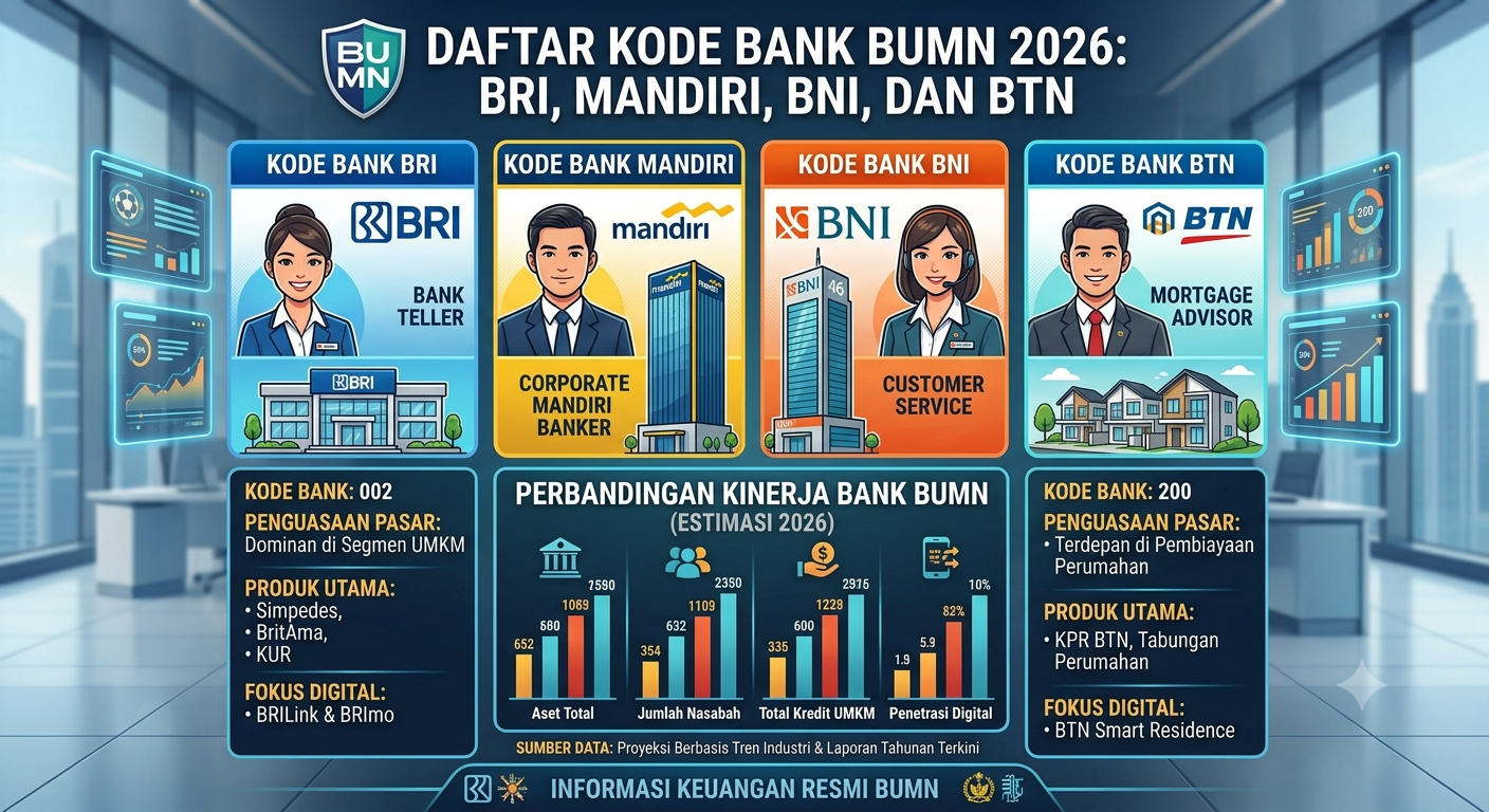 Daftar Kode Bank BUMN 2026: BRI, Mandiri, BNI, dan BTN