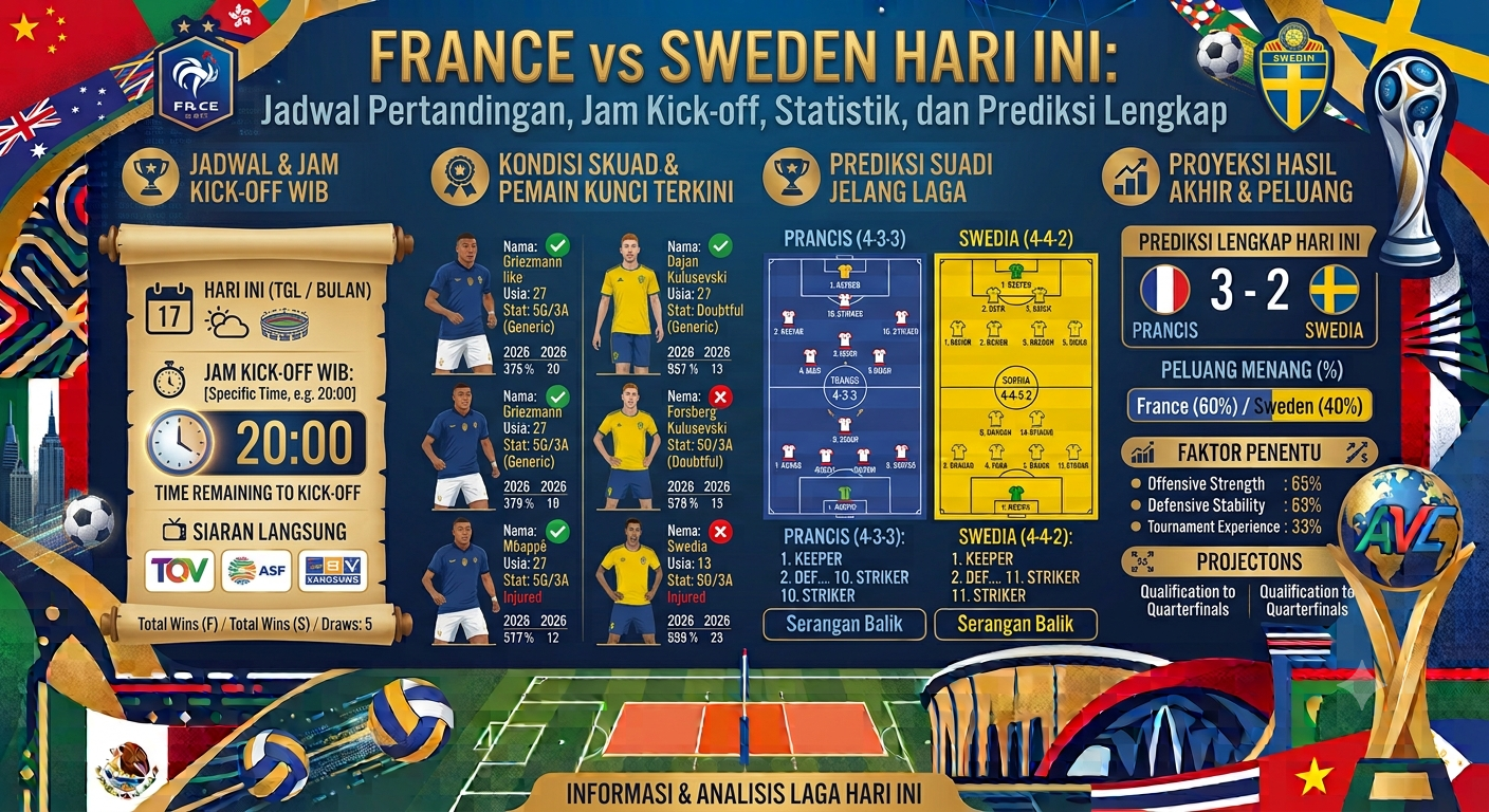 France vs Sweden Hari Ini: Jadwal Pertandingan, Jam Kick-off, Statistik, dan Prediksi Lengkap