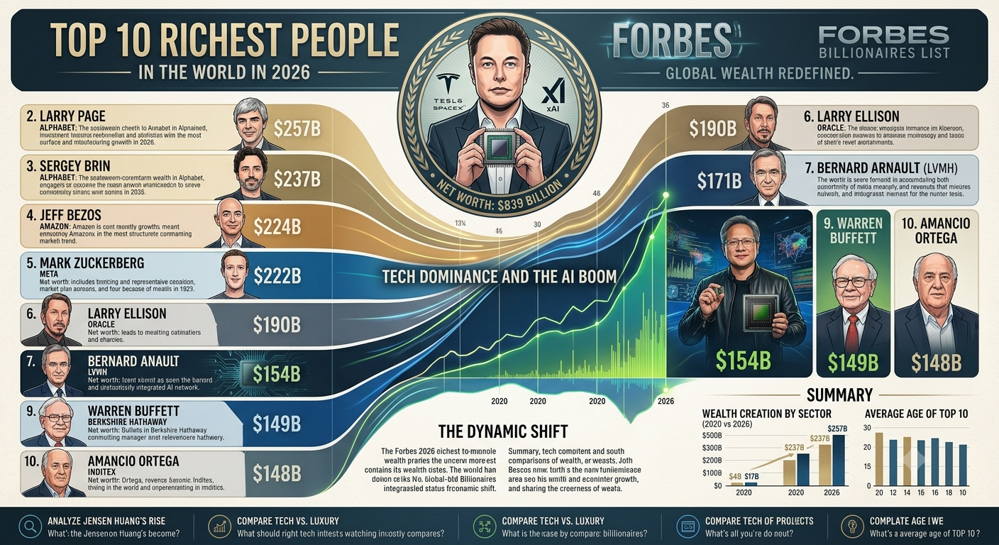 Top 10 Richest People in the World in 2026: Who Tops the Forbes Billionaires List?