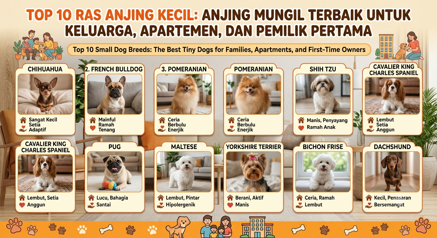 buatkan gambar Top 10 Small Dog Breeds: The Best Tiny Dogs for Families, Apartments, and First-Time Owners
