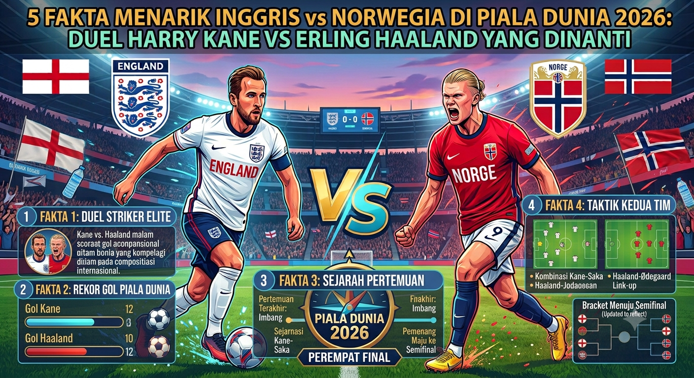 5 Fakta Menarik Inggris vs Norwegia di Piala Dunia 2026: Duel Harry Kane vs Erling Haaland yang Dinanti