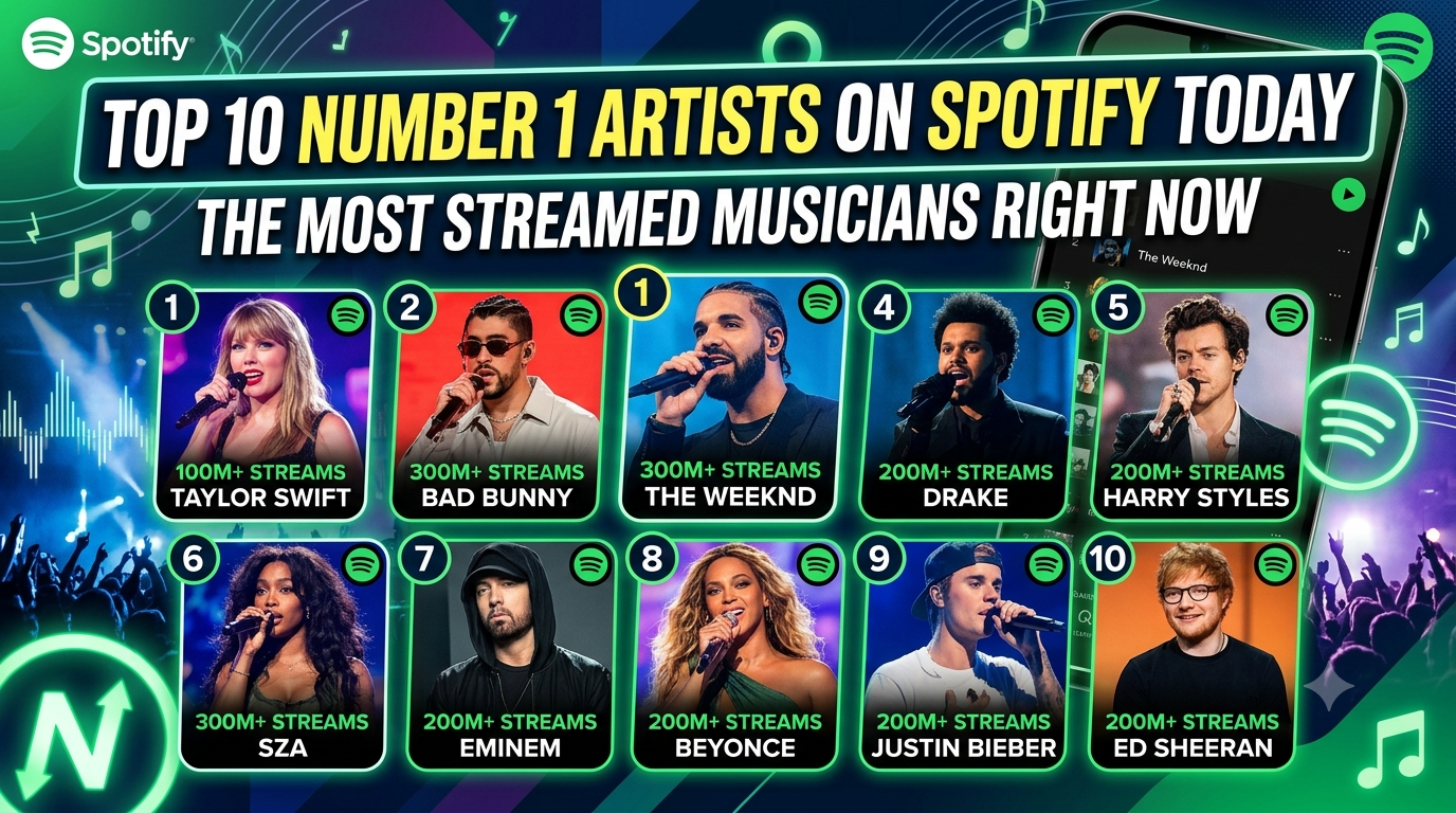 Top 10 Number 1 Artists on Spotify Today: The Most Streamed Musicians Right Now