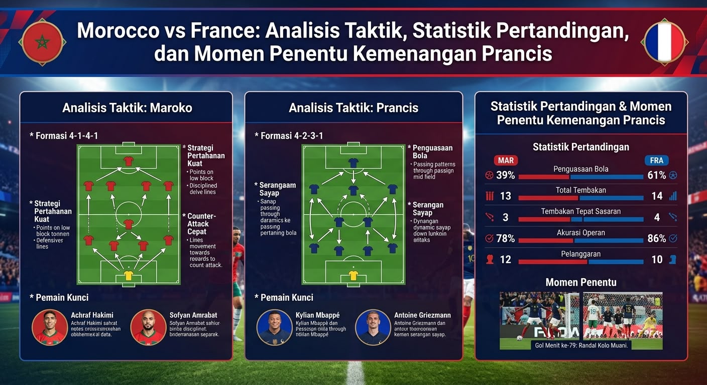 Morocco vs France: Analisis Taktik, Statistik Pertandingan, dan Momen Penentu Kemenangan Prancis