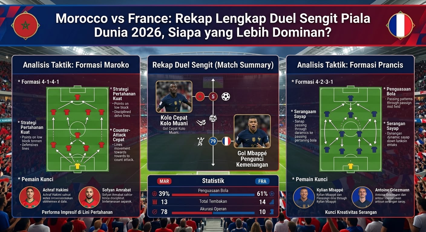 Morocco vs France: Rekap Lengkap Duel Sengit Piala Dunia 2026, Siapa yang Lebih Dominan?