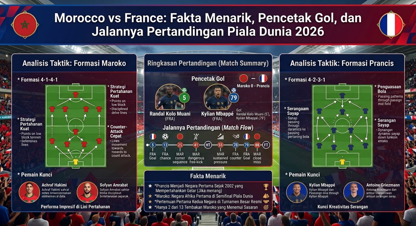 Morocco vs France: Fakta Menarik, Pencetak Gol, dan Jalannya Pertandingan Piala Dunia 2026