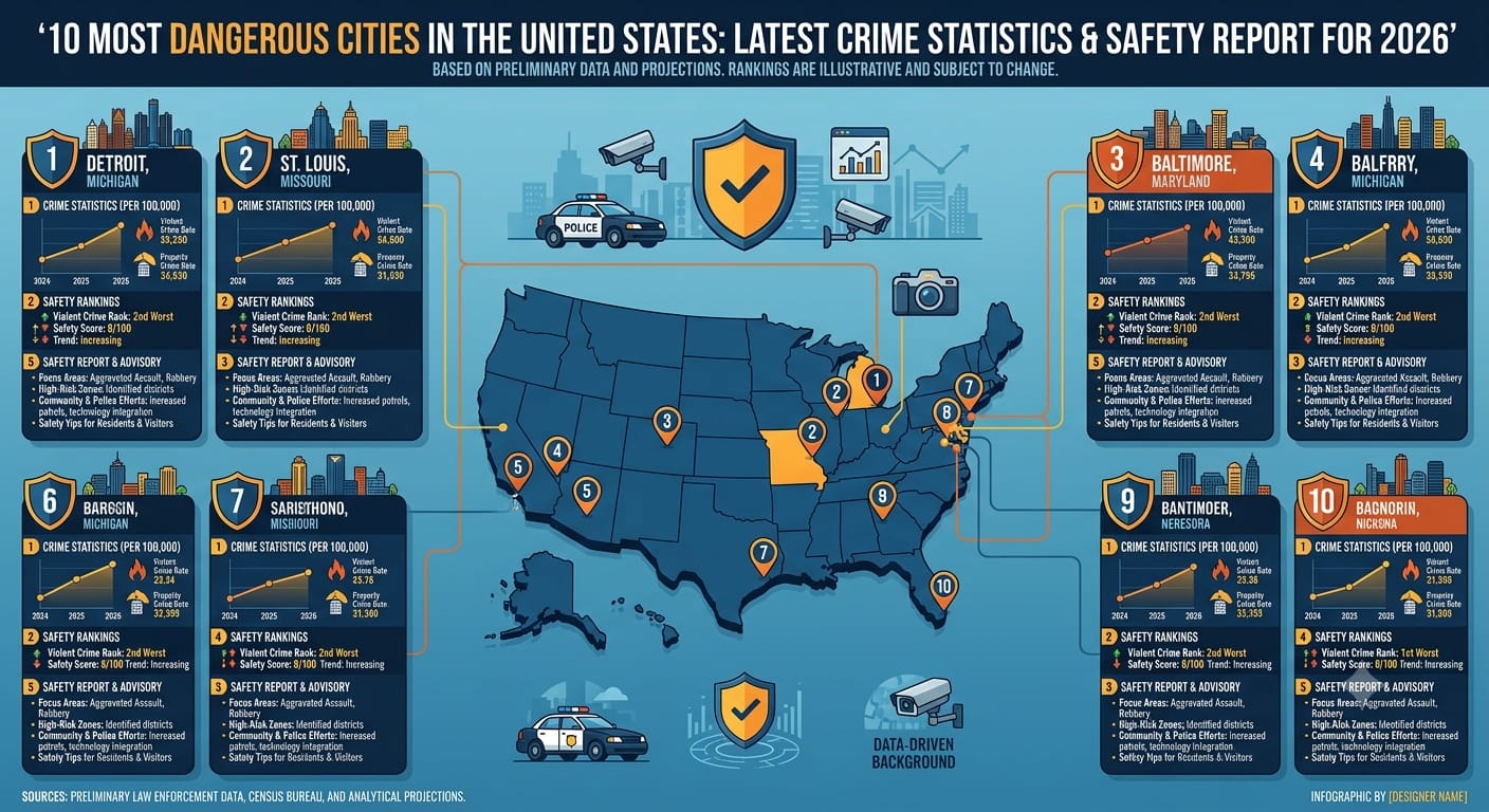 10 Most Dangerous Cities in the United States: Latest Crime Statistics and Safety Report for 2026