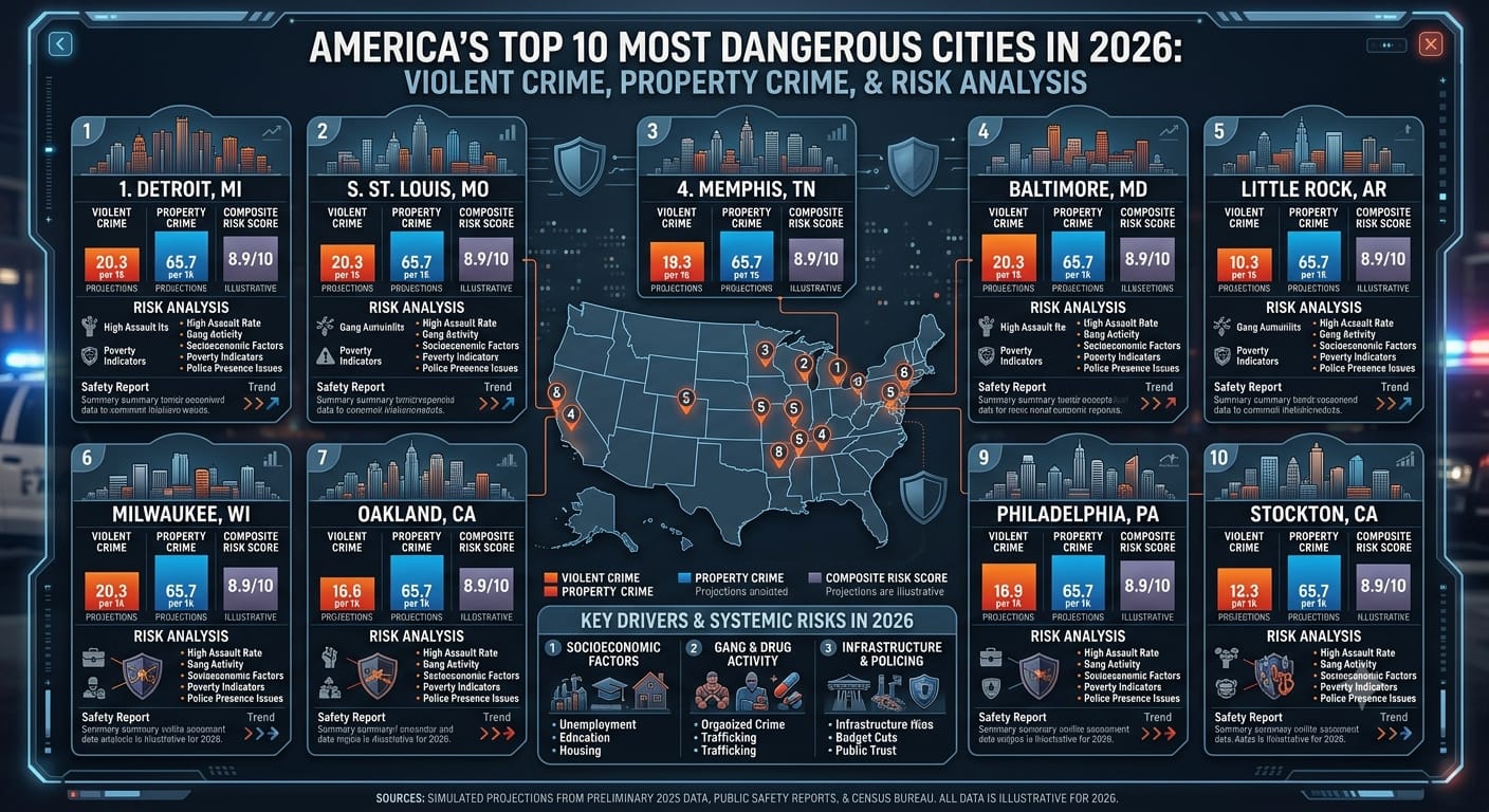 America's Top 10 Most Dangerous Cities in 2026: Violent Crime, Property Crime, and Risk Analysis