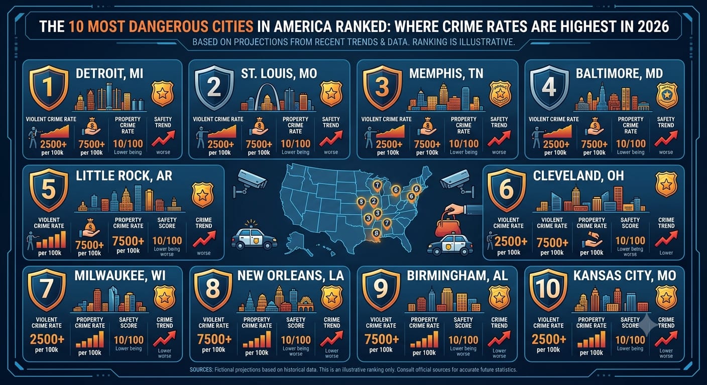 The 10 Most Dangerous Cities in America Ranked: Where Crime Rates Are Highest in 2026