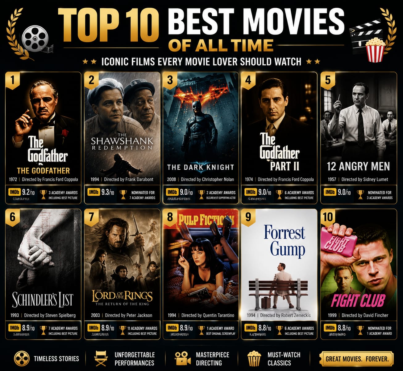 Top 10 Best Movies of All Time: Iconic Films Every Movie Lover Should Watch
