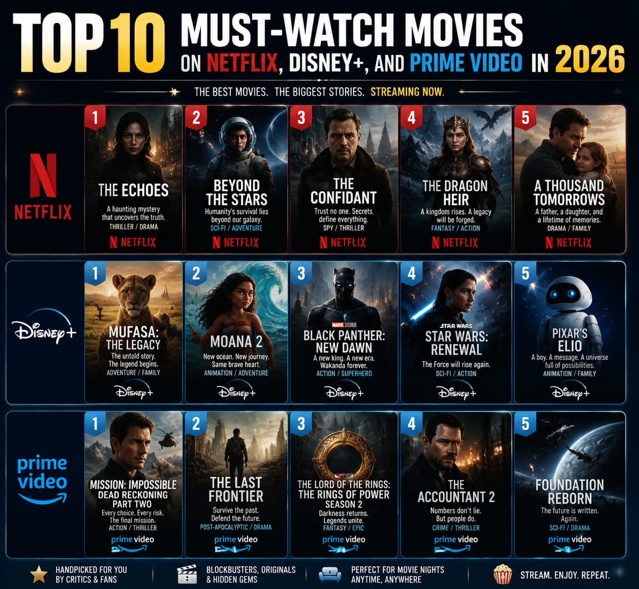 Top 10 Must-Watch Movies on Netflix, Disney+, and Prime Video in 2026