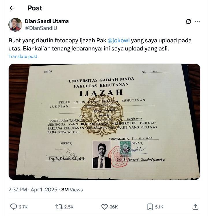 Polemik Ijazah Jokowi Memanas: Peran Vital Dian Sandi Utama hingga Pakar Hukum Ungkap Kejanggalan Pasal ITE