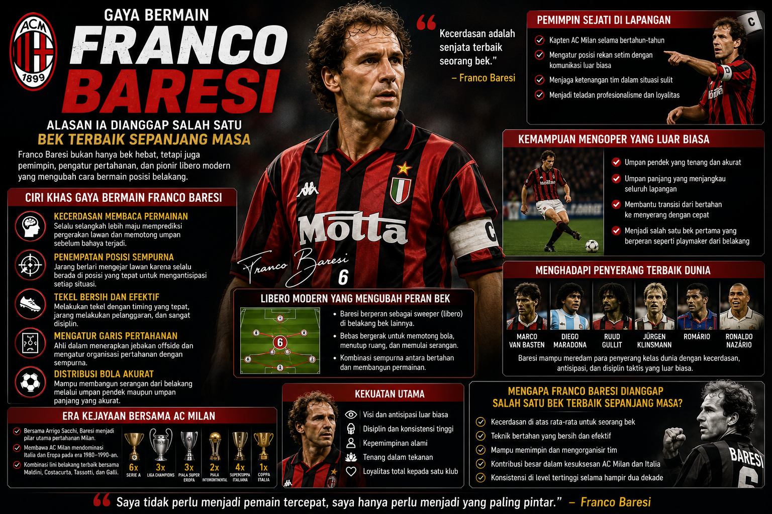 Gaya Bermain Franco Baresi: Alasan Ia Dianggap Salah Satu Bek Terbaik Sepanjang Masa