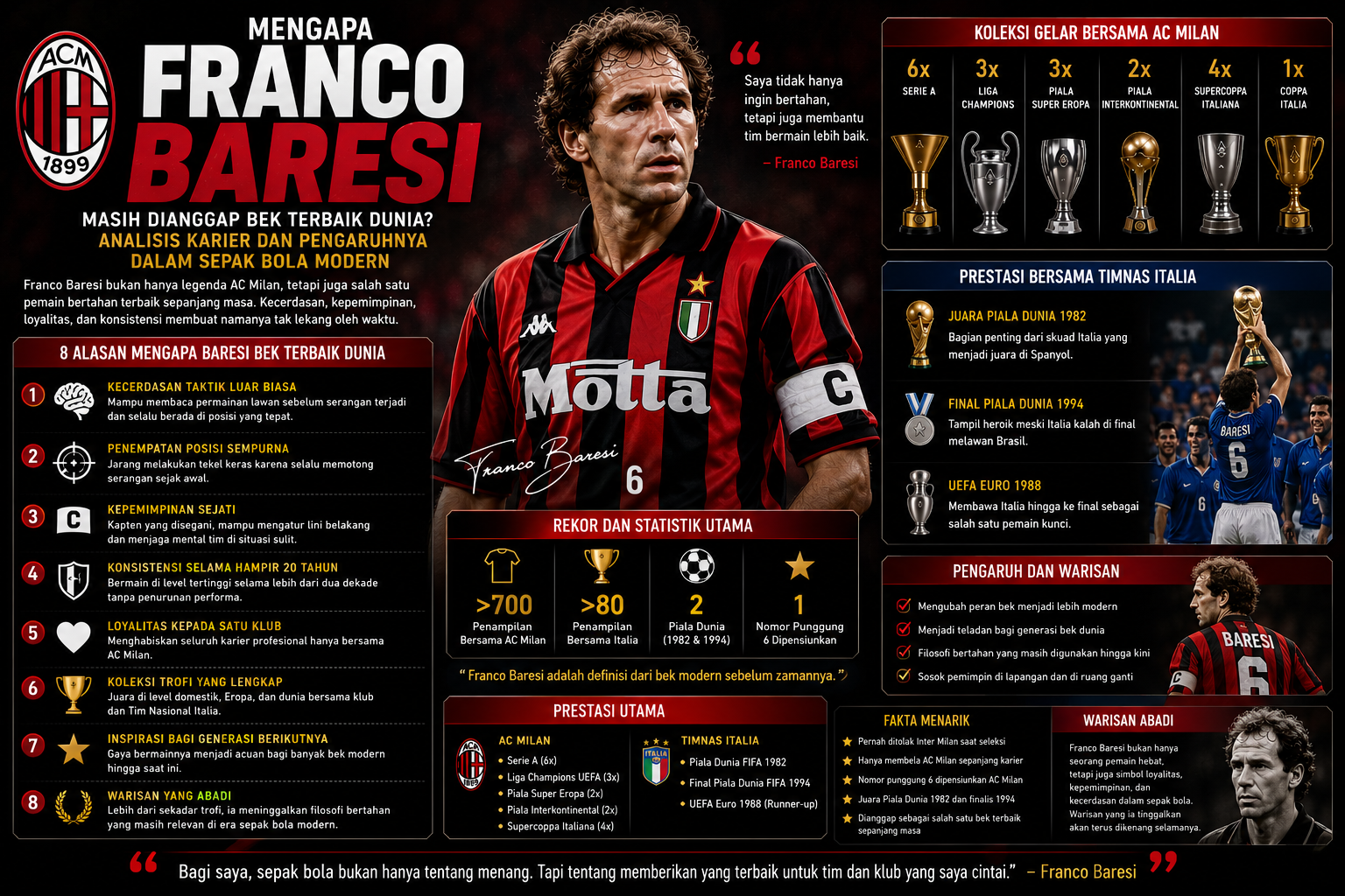 Mengapa Franco Baresi Masih Dianggap Bek Terbaik Dunia? Analisis Karier dan Pengaruhnya dalam Sepak Bola Modern