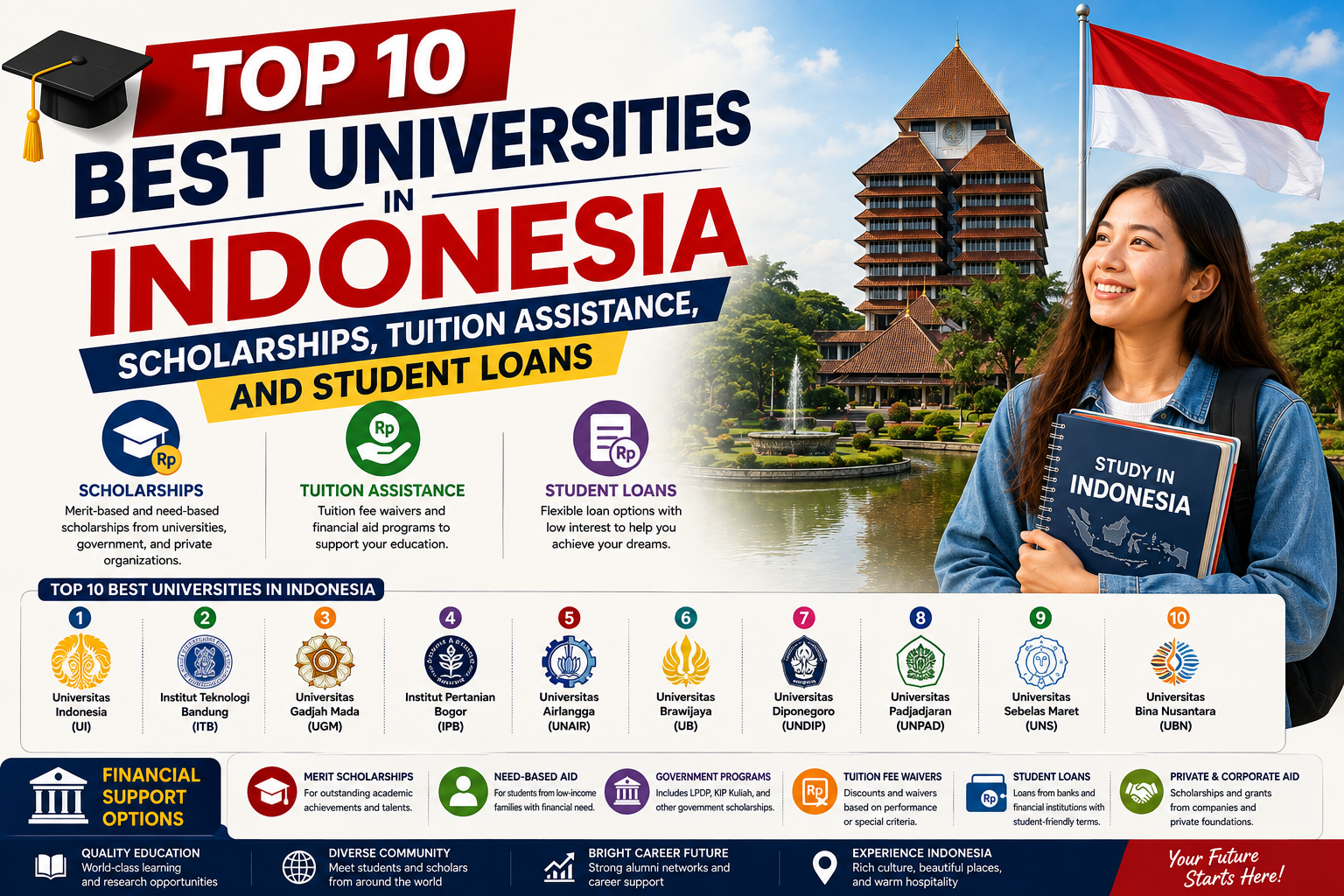 Top 10 Best Universities in Indonesia: Scholarships, Tuition Assistance, and Student Loans